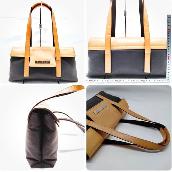 BVLGARI SHOULDER SATCHEL HANDBAG LEATHER CANVAS - Picture 3 of 5